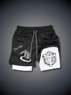 Men's Trend Anime Double Layer Digital Print Beach Shorts
