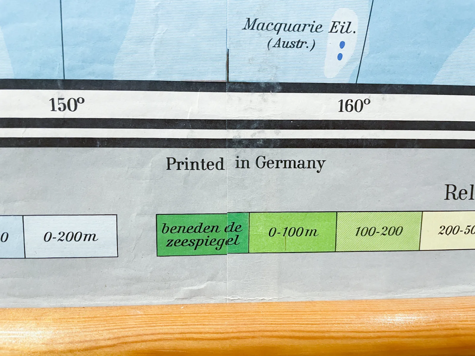Mid-Century Dutch Topographical Wall Map of Australia and Oceania on Linen