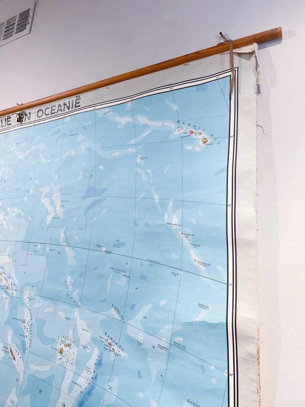 Mid-Century Dutch Topographical Wall Map of Australia and Oceania on Linen