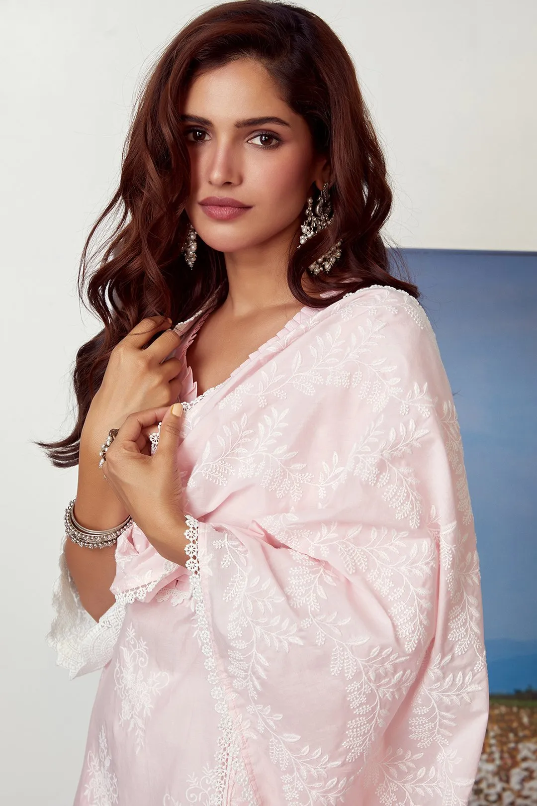 Mulmul Cotton Silver Comet Kurta With Emroidered Eyelet pyajama
