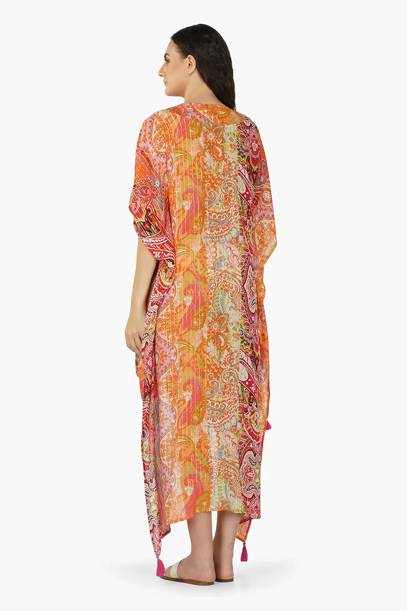 Multi Palm Paisley Stripe Cover Up