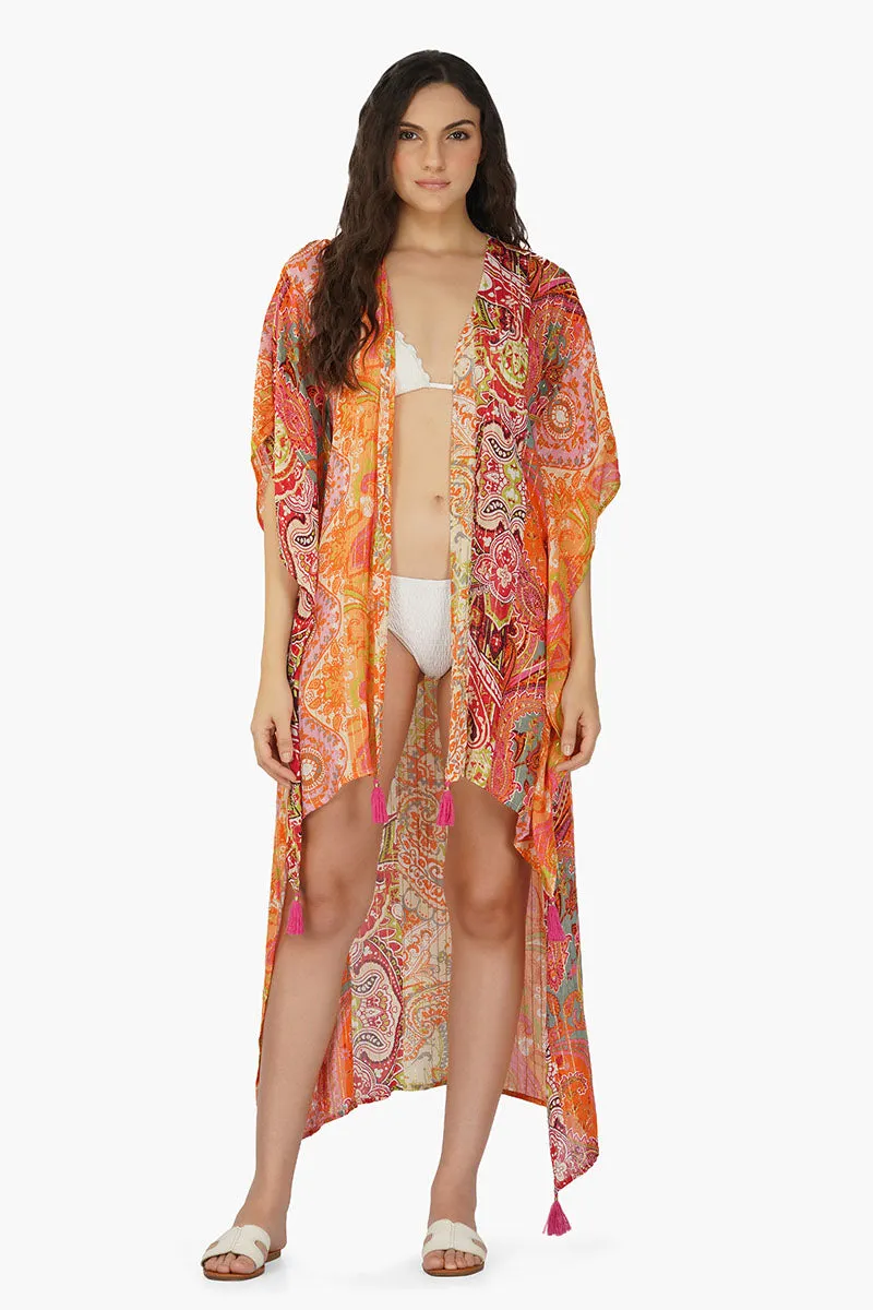 Multi Palm Paisley Stripe Cover Up