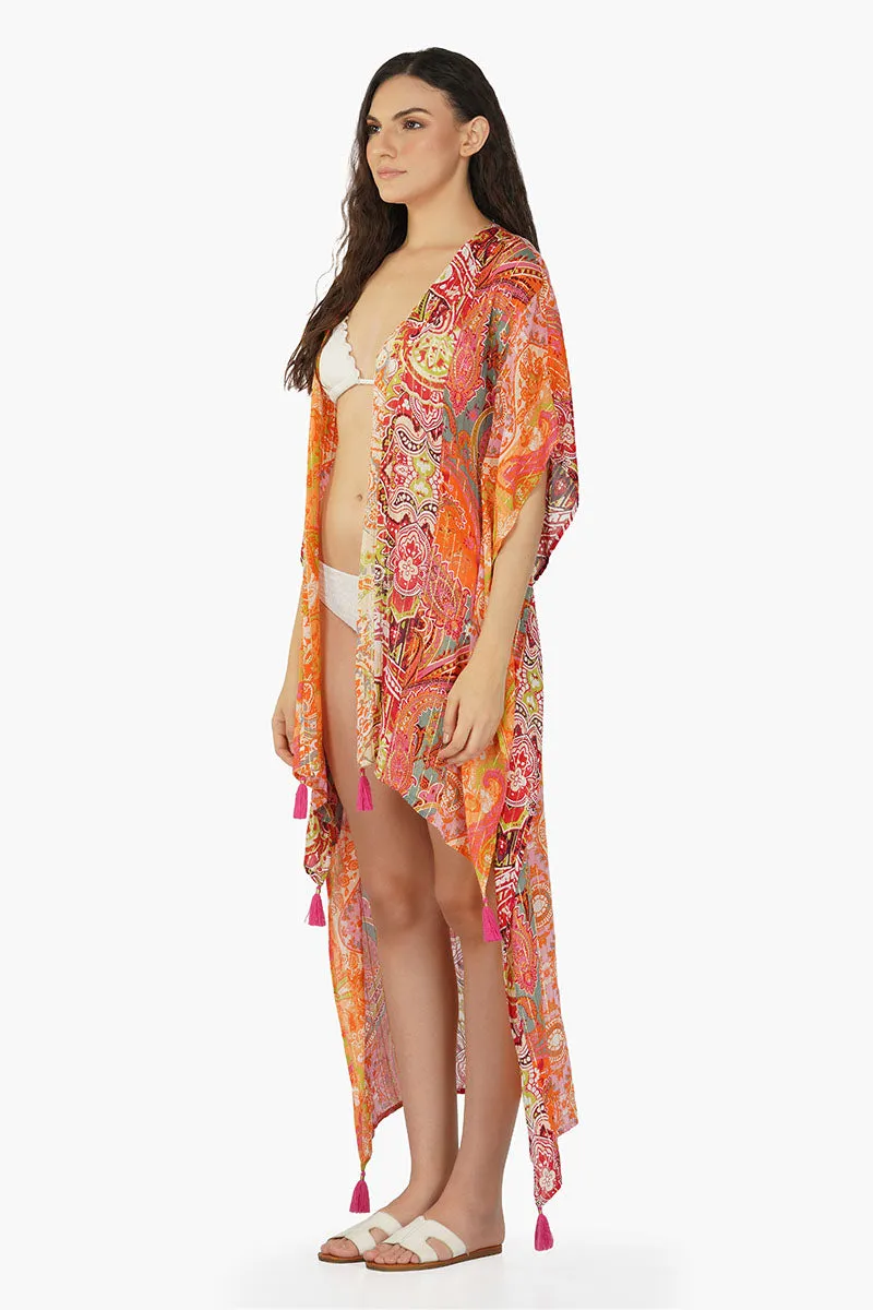 Multi Palm Paisley Stripe Cover Up