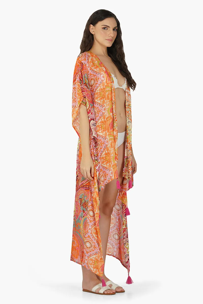 Multi Palm Paisley Stripe Cover Up