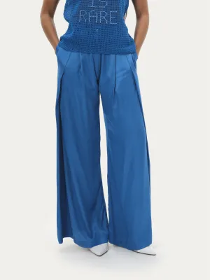 Naushad Ali   I   Box-pleated pants Ramar blue Signature Spring Summer 2025 Ramar blue Cotton satin NA SS24 W35P