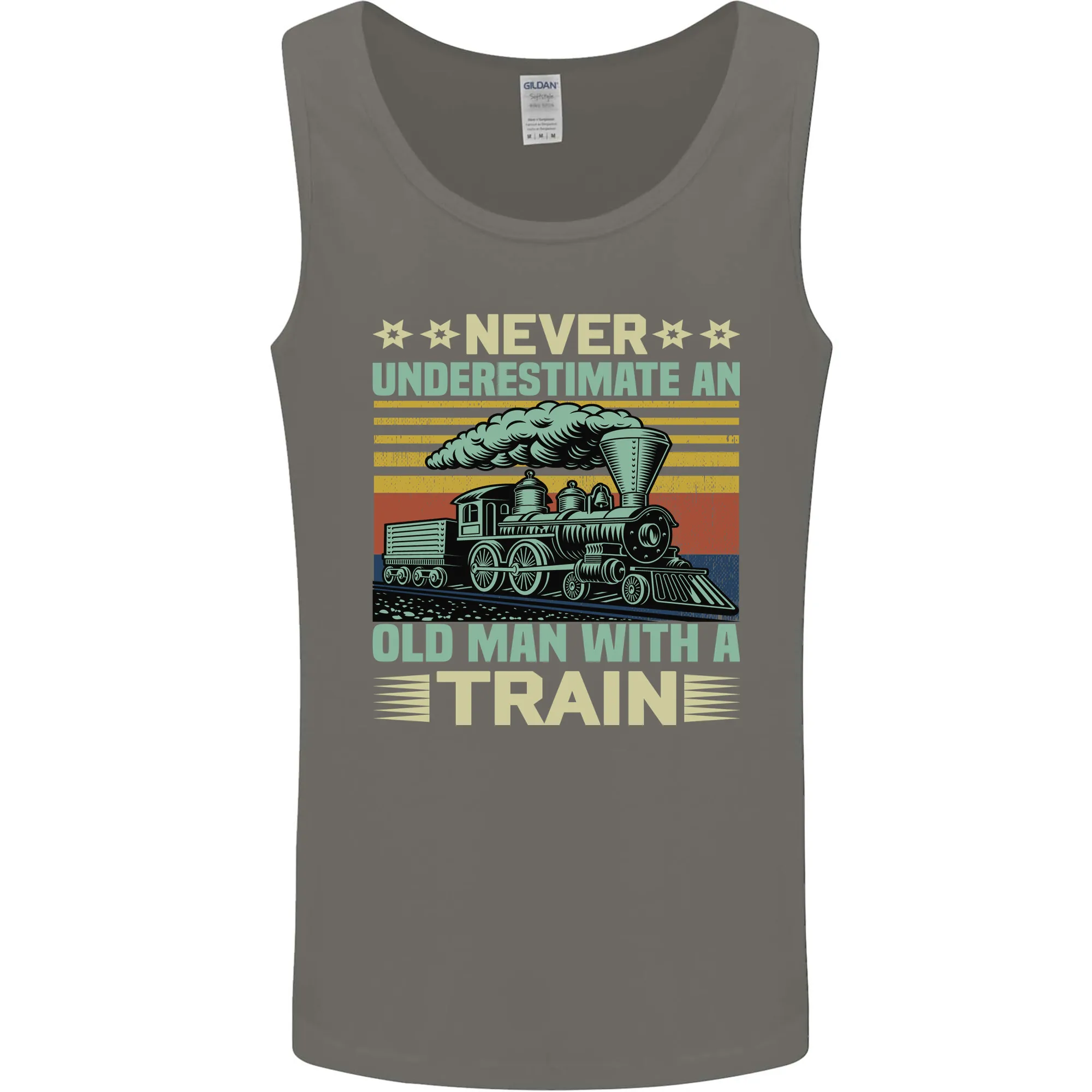 Never Underestimate an Old Man With a Train Mens Vest Tank Top