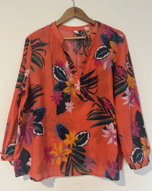 Old Navy  Linen Blend Floral Top Sz XL Hawaiian Flower Peasant Resort Travel