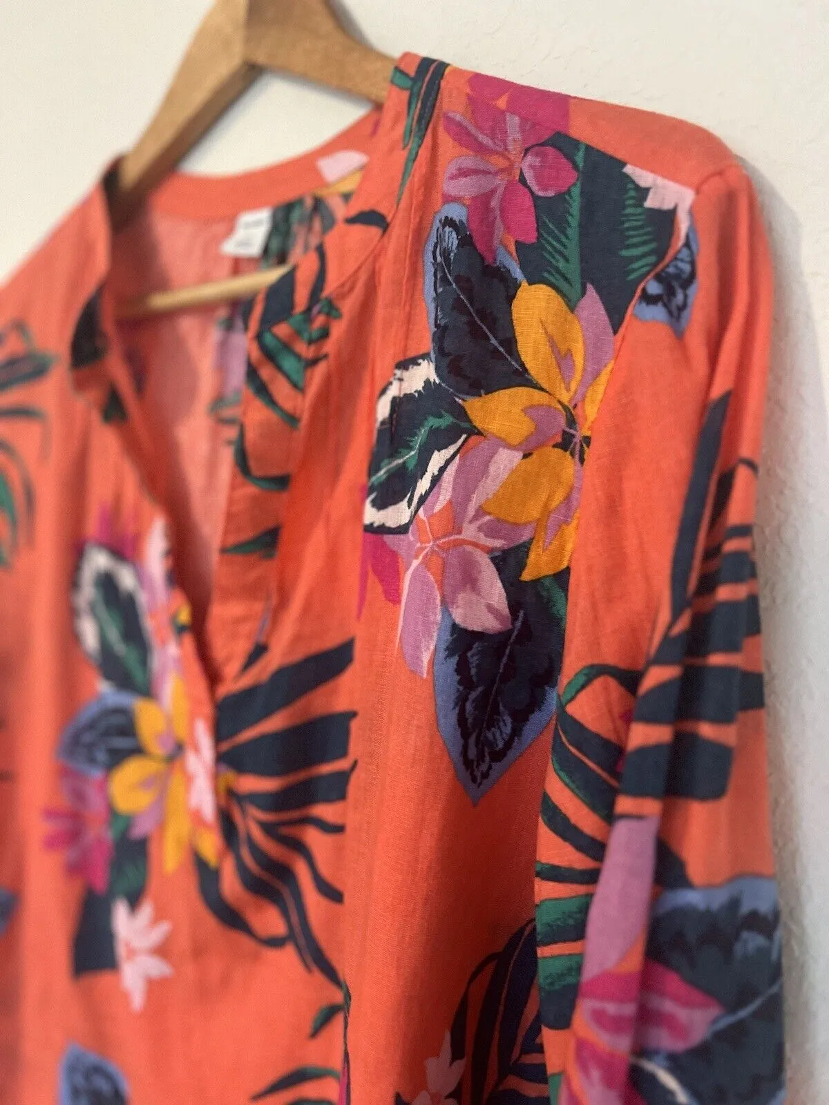 Old Navy  Linen Blend Floral Top Sz XL Hawaiian Flower Peasant Resort Travel