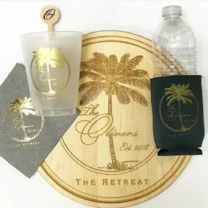 Oliver Beach Palm Entertaining Set - Cups, Napkins, Stir Sticks, Koozies & Cutting Board