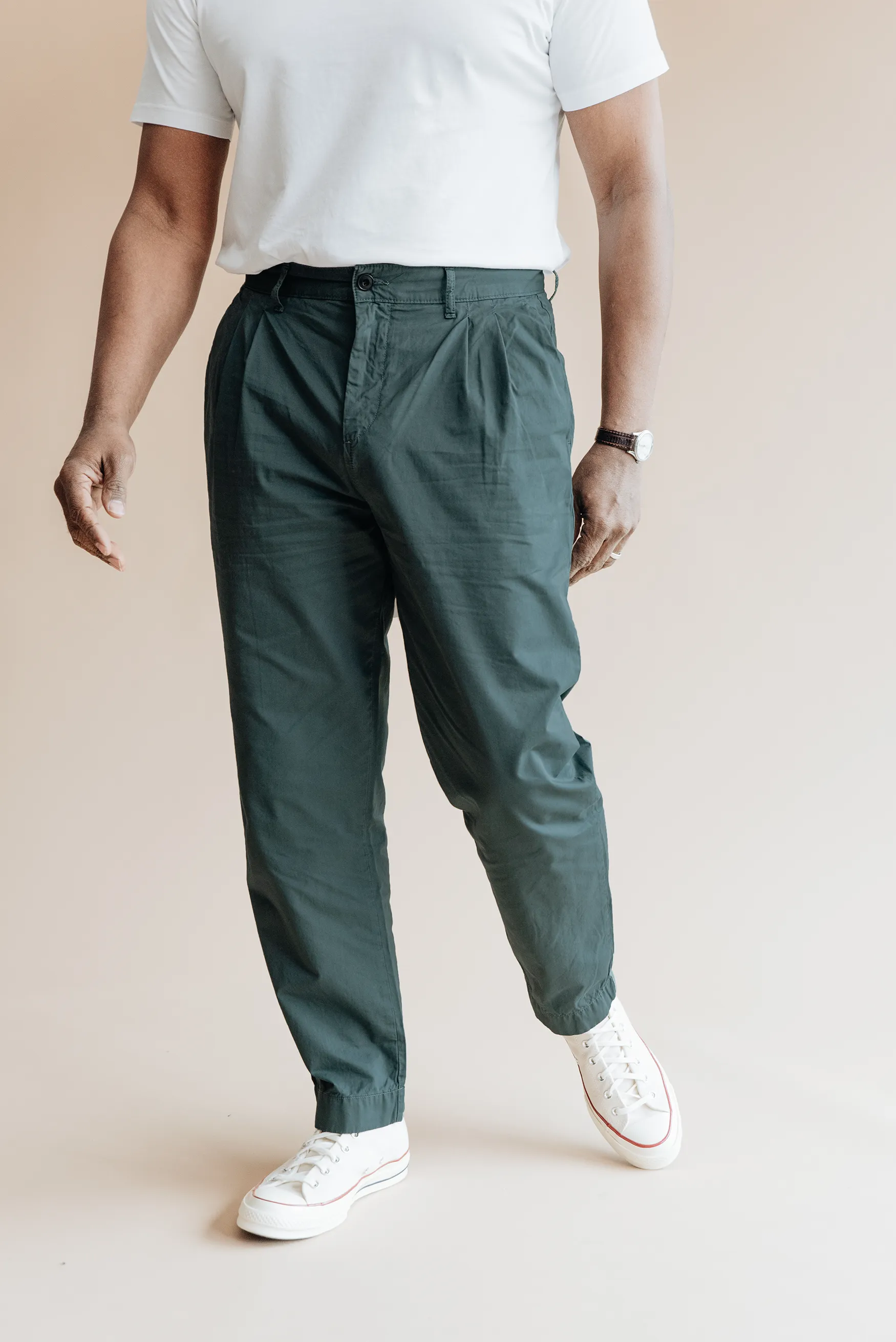 Organic Twill Double Pleated Trouser