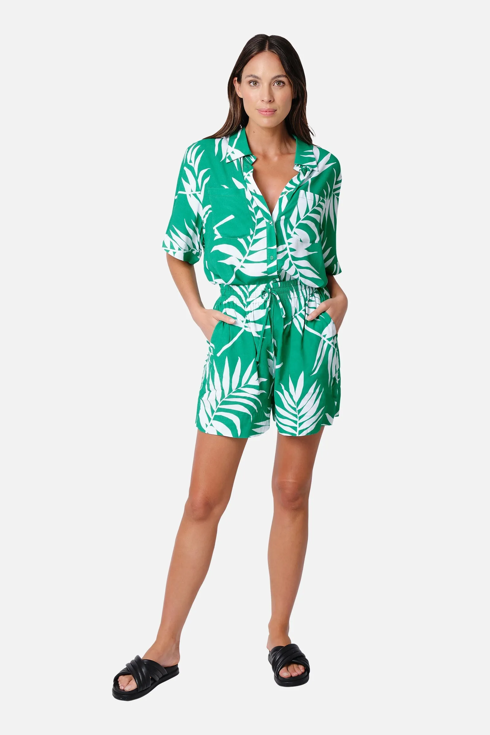 Palazzo Shorts PALM SILHOUETTE GREEN