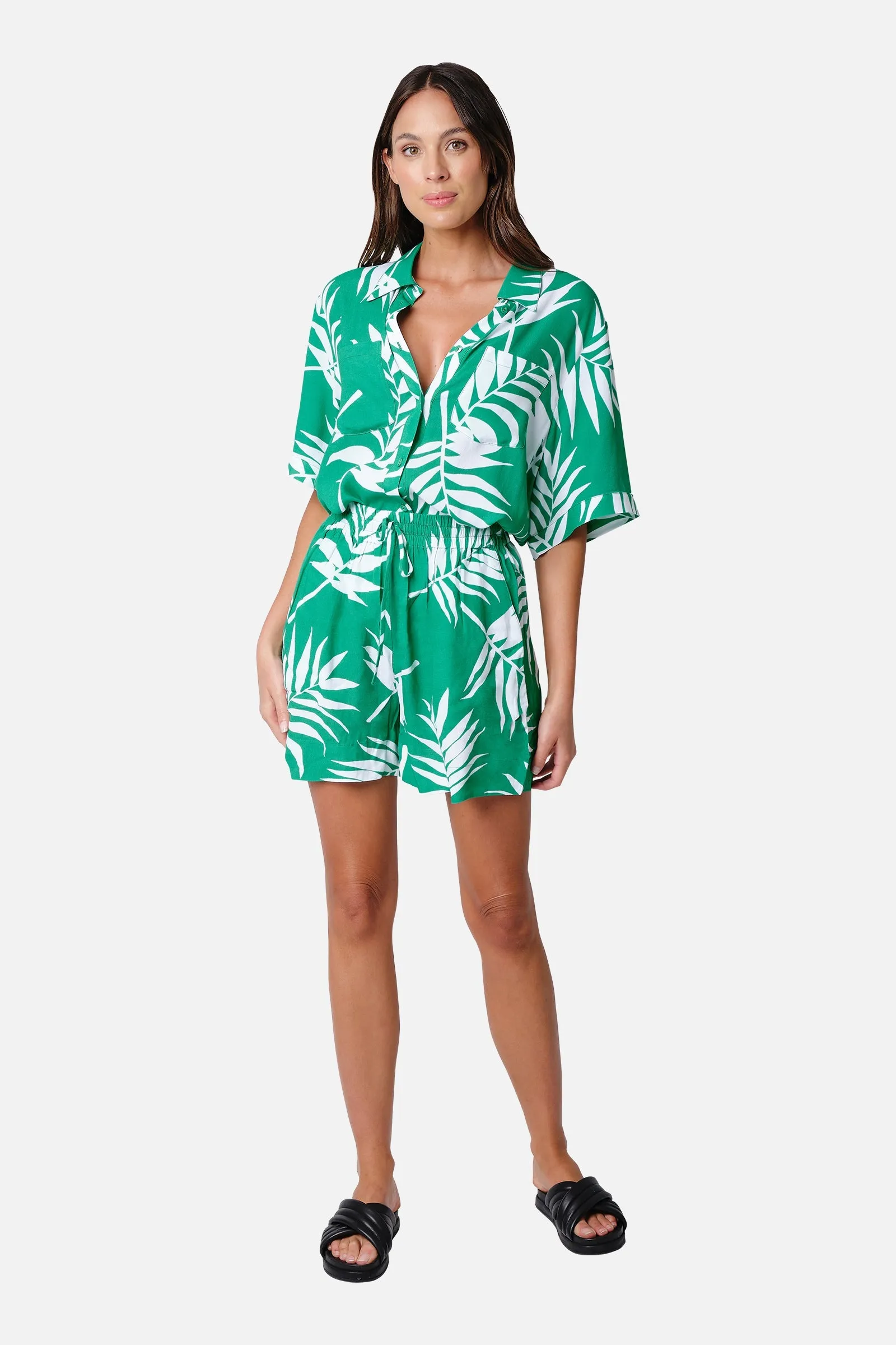 Palazzo Shorts PALM SILHOUETTE GREEN