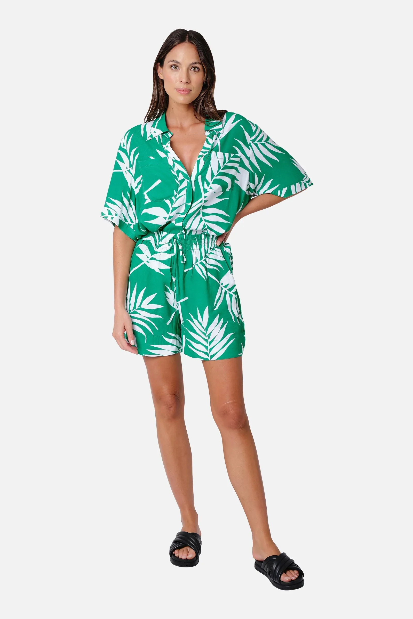 Palazzo Shorts PALM SILHOUETTE GREEN