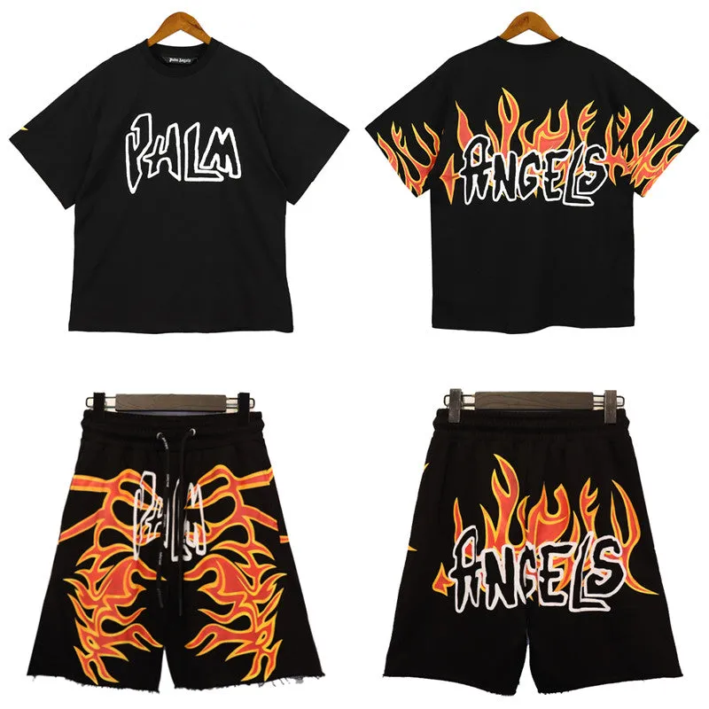 PALM ANGELS GARMENT DYE GRAFFITI FLAMES SWEATSHORTS