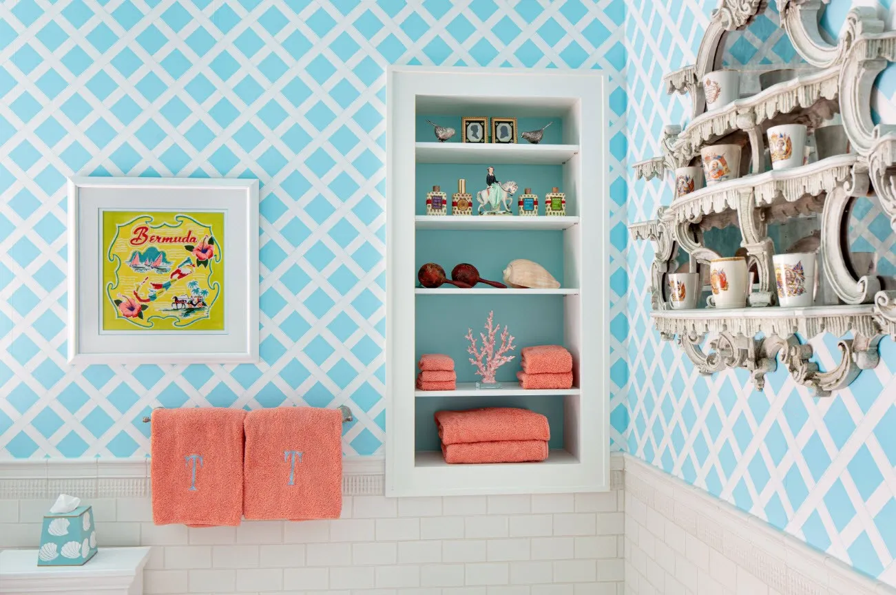 Palm Beach Trellis Aqua Wallpaper