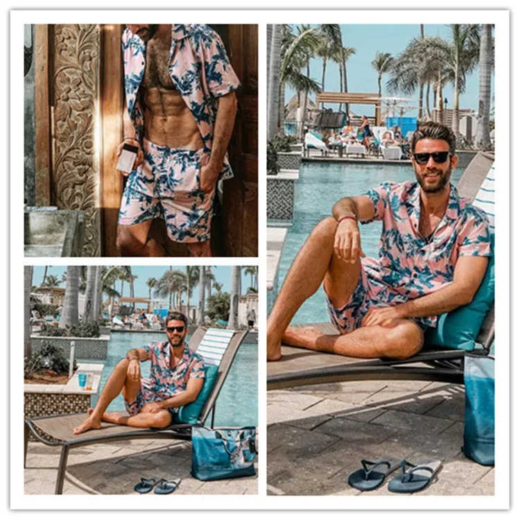 Palm Trees on Pink Sky Hawaiian Short Set
