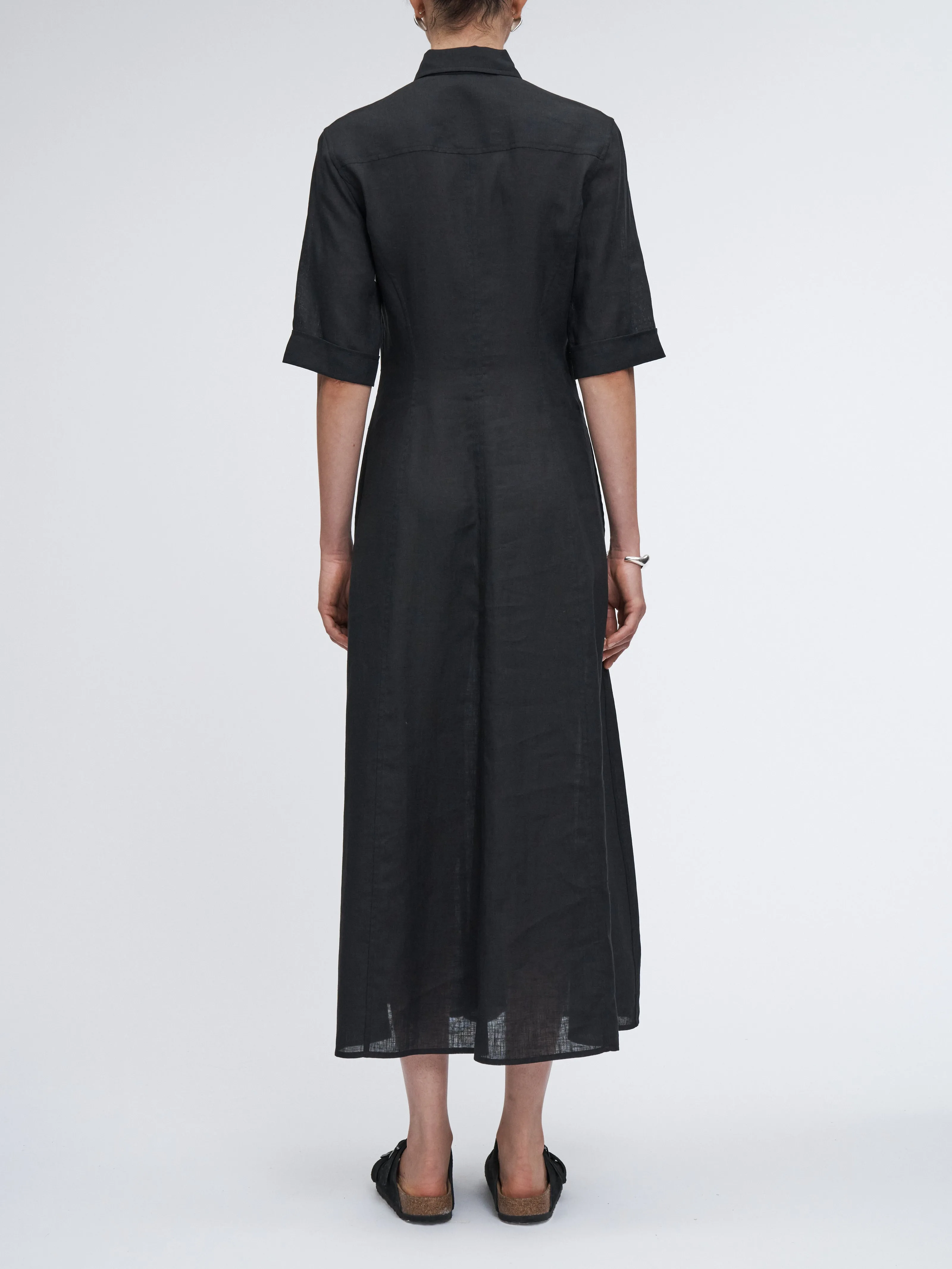 Panel Shirt Dress in Black