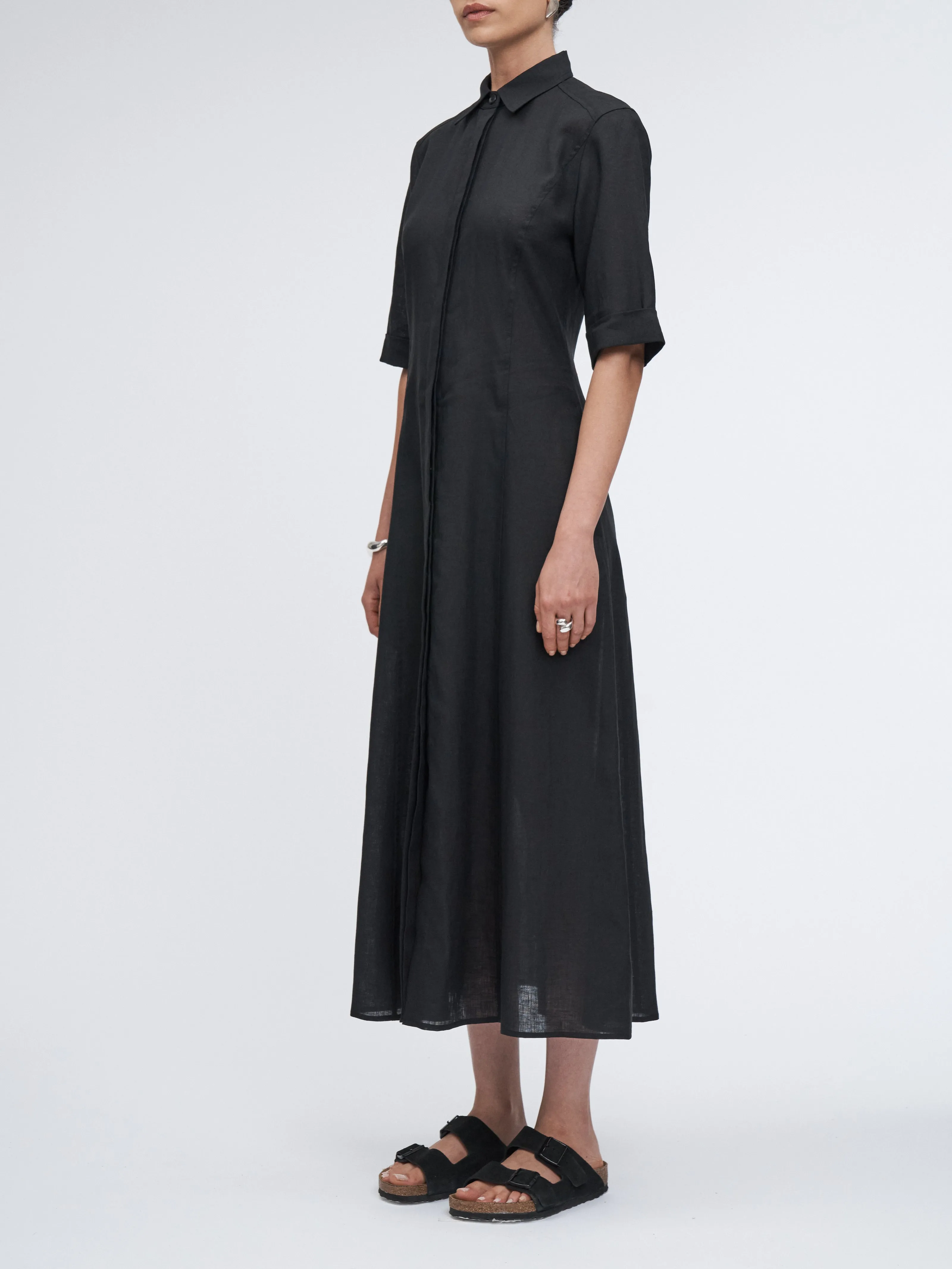 Panel Shirt Dress in Black