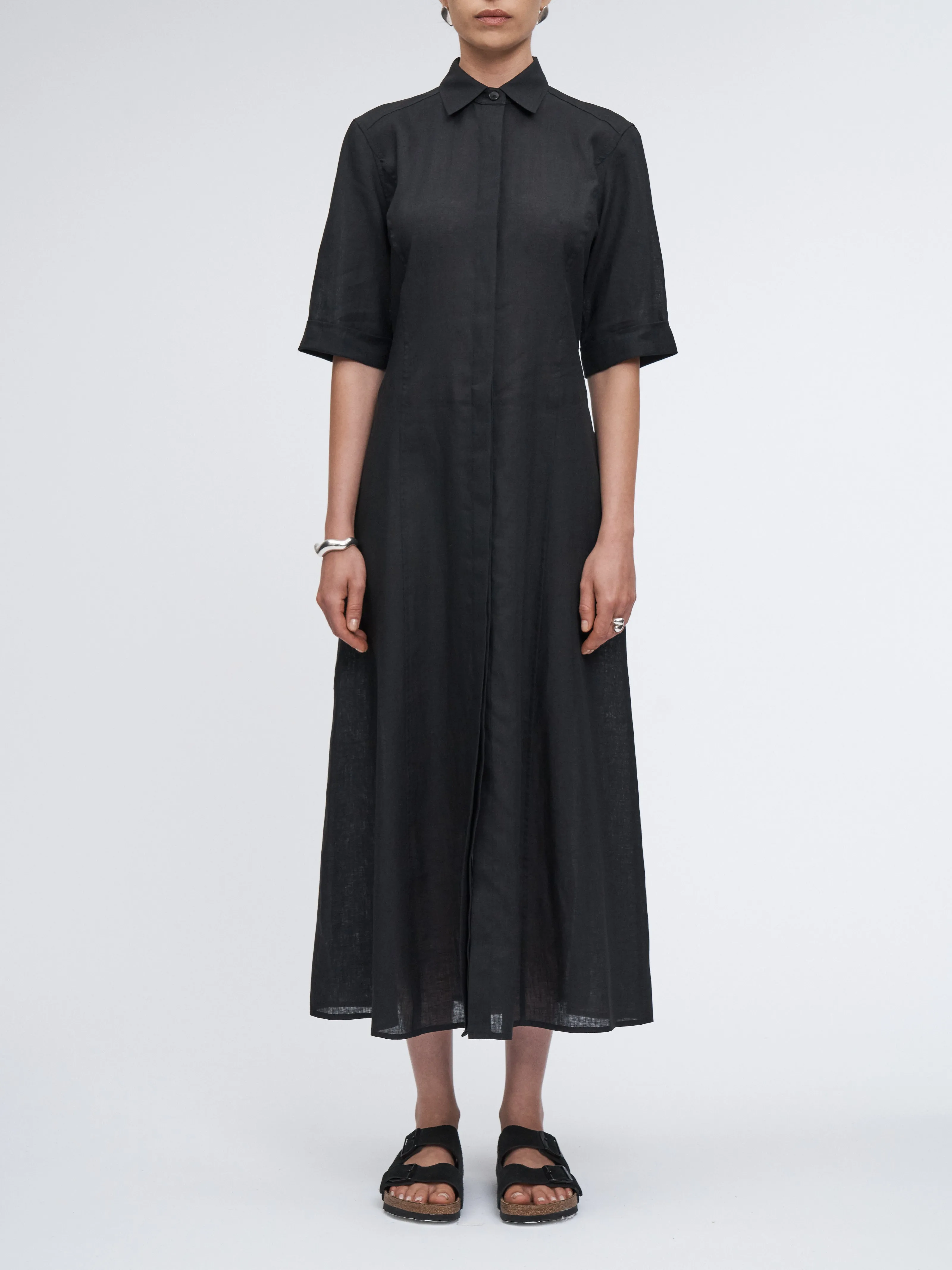 Panel Shirt Dress in Black