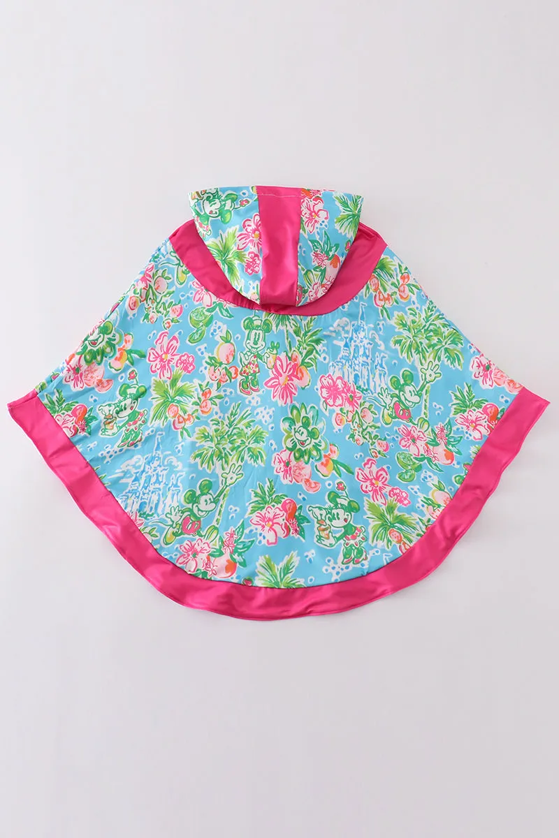 Pink Floral Character Print Girl Cover Up
