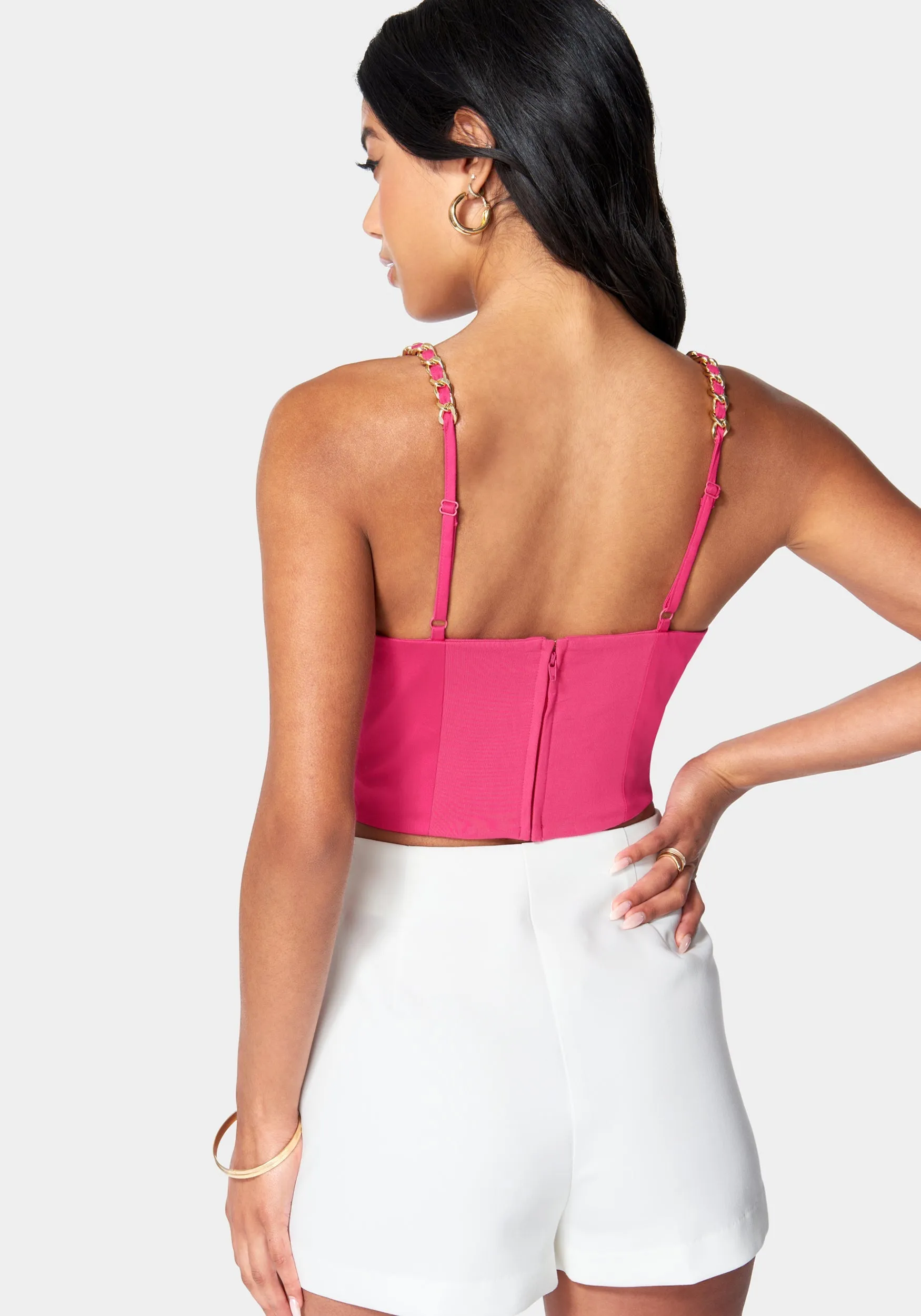 Pleated Chain Strap Bustier Top