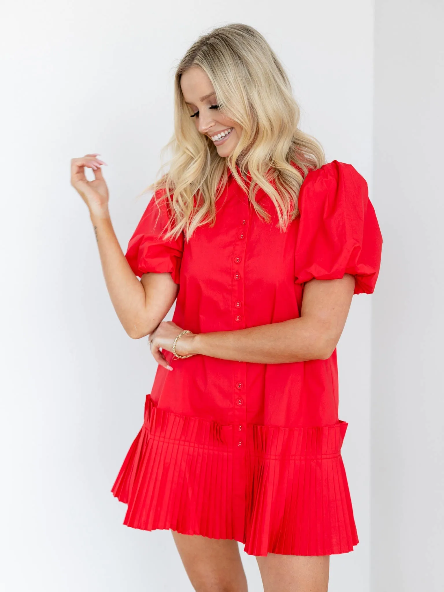 Pleated Hem Mini Dress