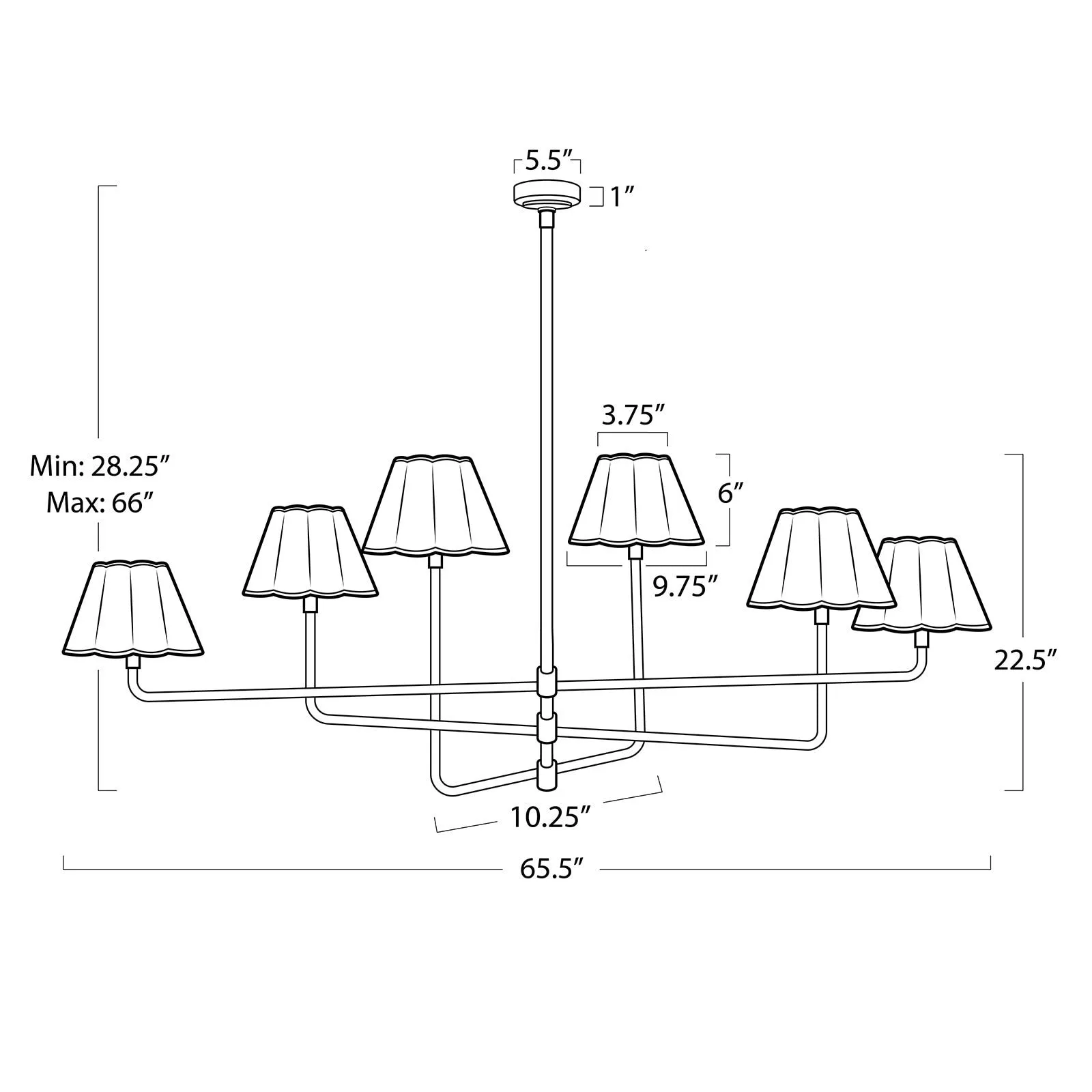 Polly Metal Chandelier (Natural Brass with White Scalloped Shade)
