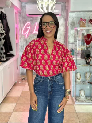 Puff Sleeve Flower Print Top