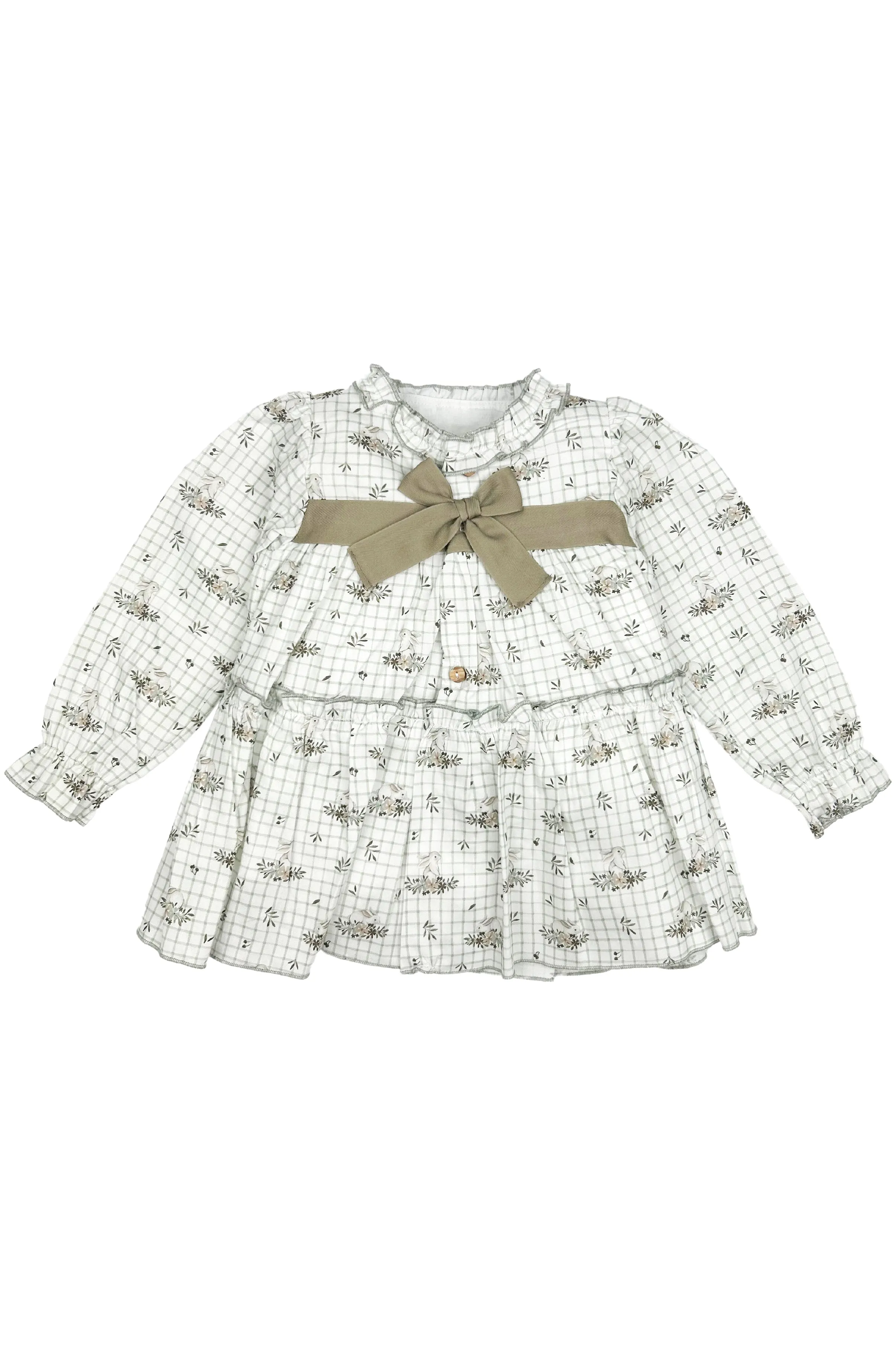 "Faith" Soft Khaki Bunny Print Dress & Bloomers