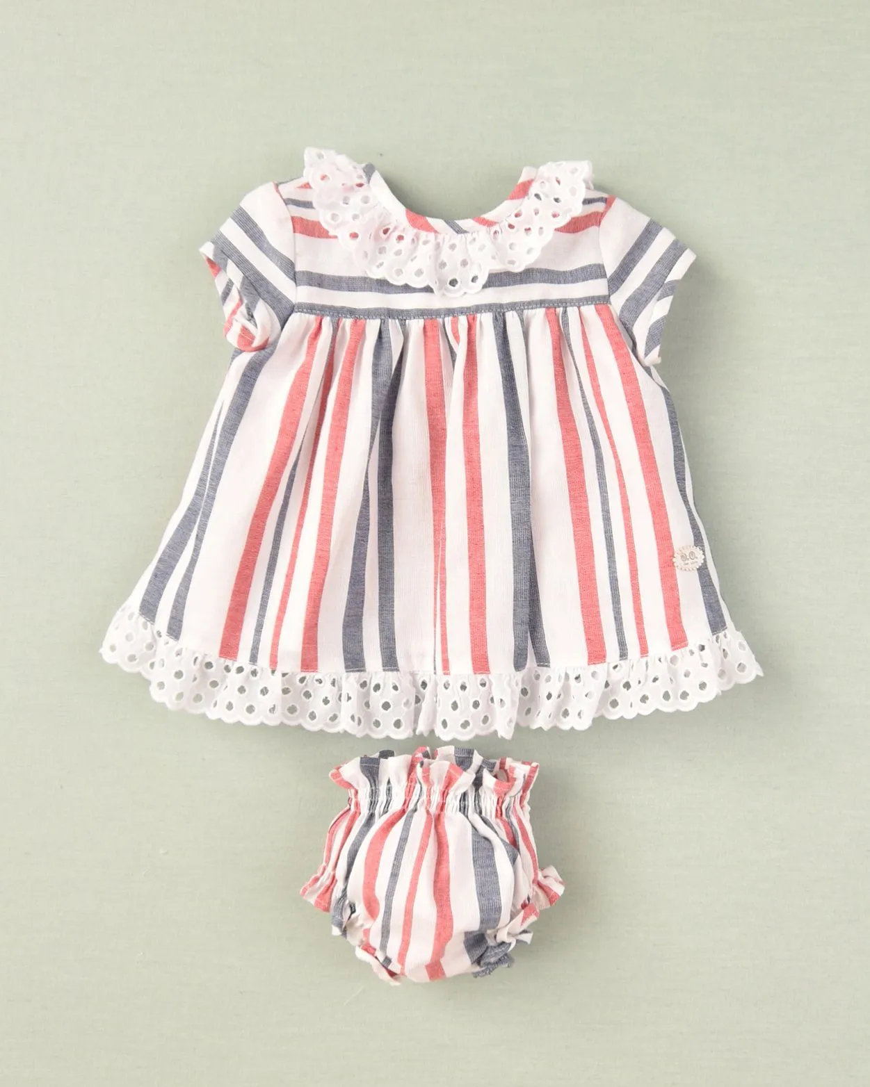"Heidi" Red & Navy Striped Dress & Bloomers