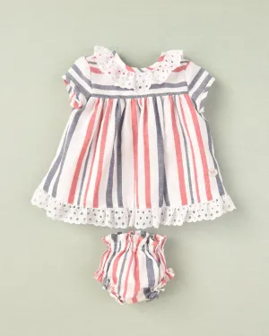"Heidi" Red & Navy Striped Dress & Bloomers
