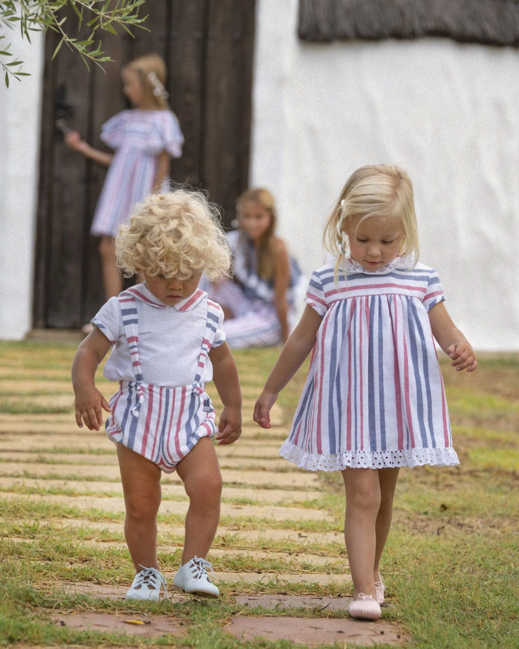 "Heidi" Red & Navy Striped Dress & Bloomers