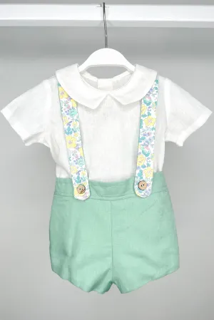 "Javier" Shirt, Sage Green Shorts & Floral Braces