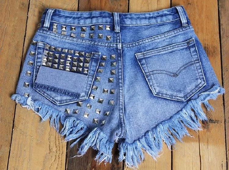 Rivet High Waist Denim Shorts