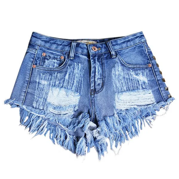 Rivet High Waist Denim Shorts
