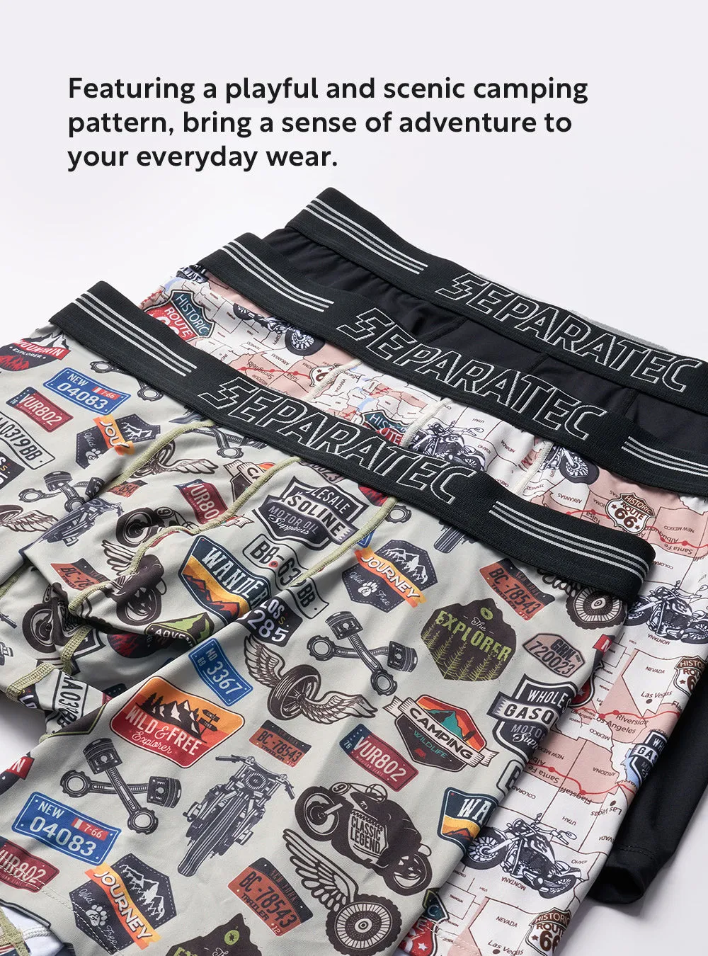 Route 66 Biker Print Compression Quick Dry Thick Waistband Boxer Briefs 3 Pack
