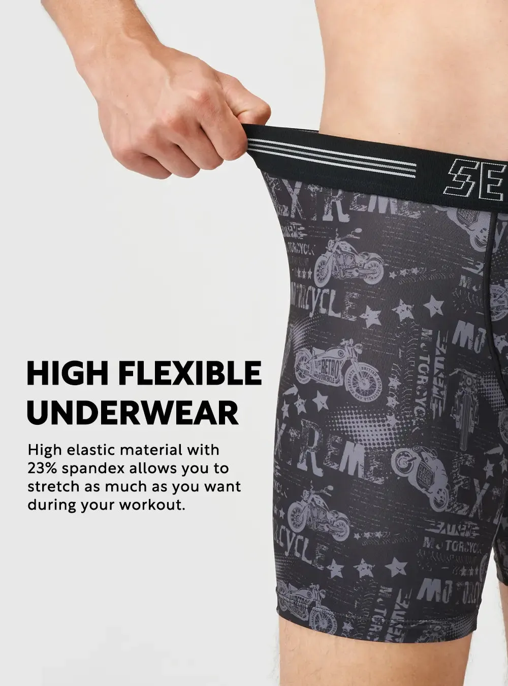 Route 66 Biker Print Compression Quick Dry Thick Waistband Boxer Briefs 3 Pack