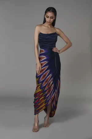 Saaksha & KinniÂ    I   Afghani circle and solid top corset sari dress Satin / Cotton Silk / Chiffon Navy blue / Multi SS22040