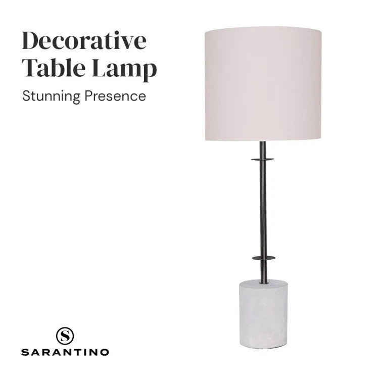 SARANTINO CONCRETE & METAL TABLE LAMP WITH OFF-WHITE LINEN SHADE