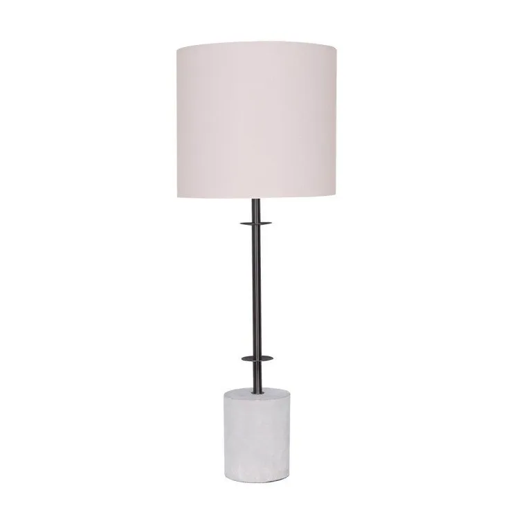 SARANTINO CONCRETE & METAL TABLE LAMP WITH OFF-WHITE LINEN SHADE