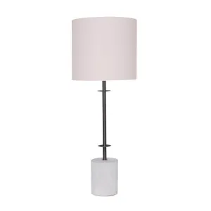 SARANTINO CONCRETE & METAL TABLE LAMP WITH OFF-WHITE LINEN SHADE