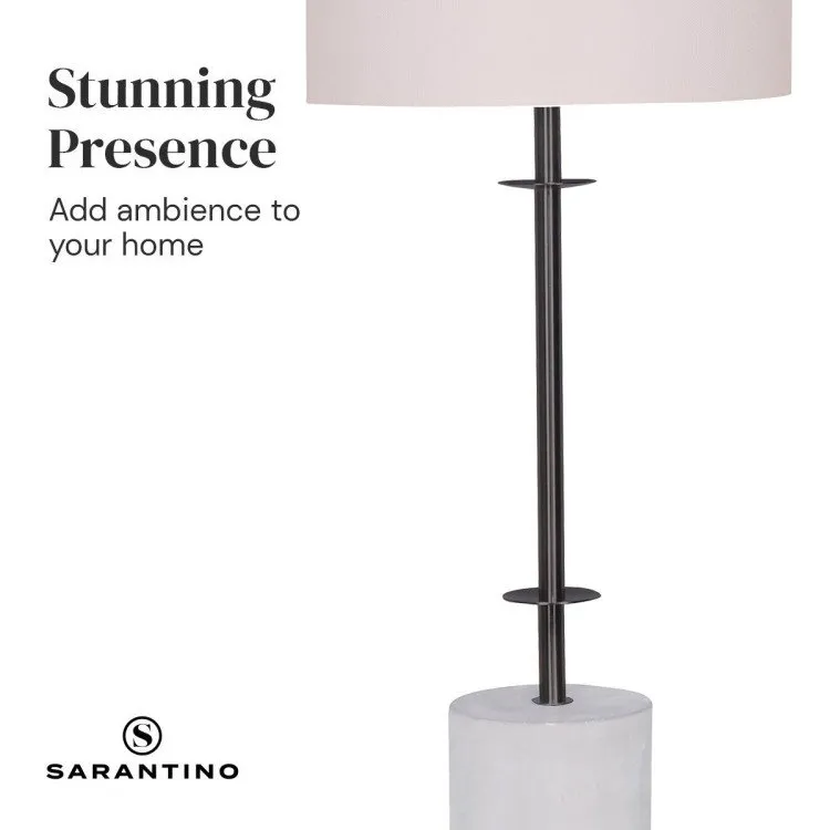 SARANTINO CONCRETE & METAL TABLE LAMP WITH OFF-WHITE LINEN SHADE