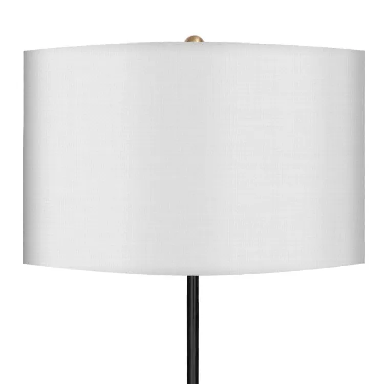 Sarantino Metal Floor Lamp in Brushed Brass Finish White Linen Shade