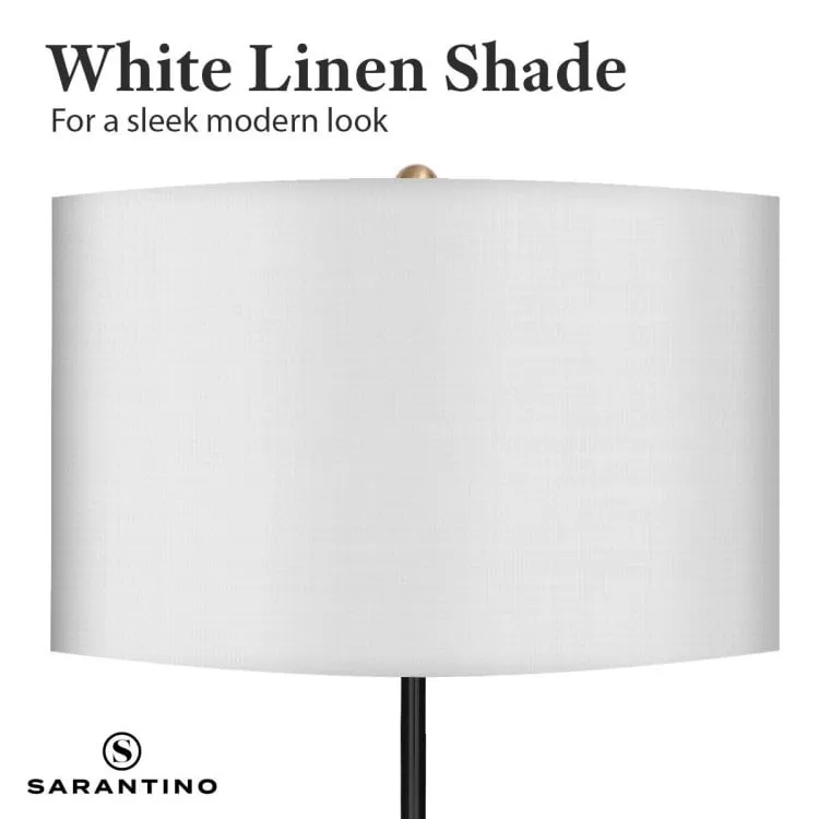 Sarantino Metal Floor Lamp in Brushed Brass Finish White Linen Shade