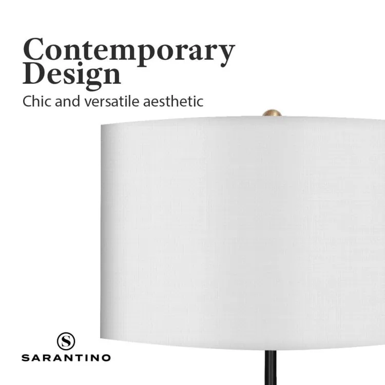 Sarantino Metal Floor Lamp in Brushed Brass Finish White Linen Shade