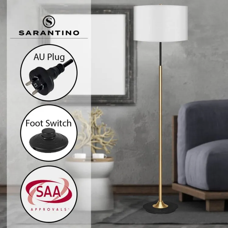 Sarantino Metal Floor Lamp in Brushed Brass Finish White Linen Shade