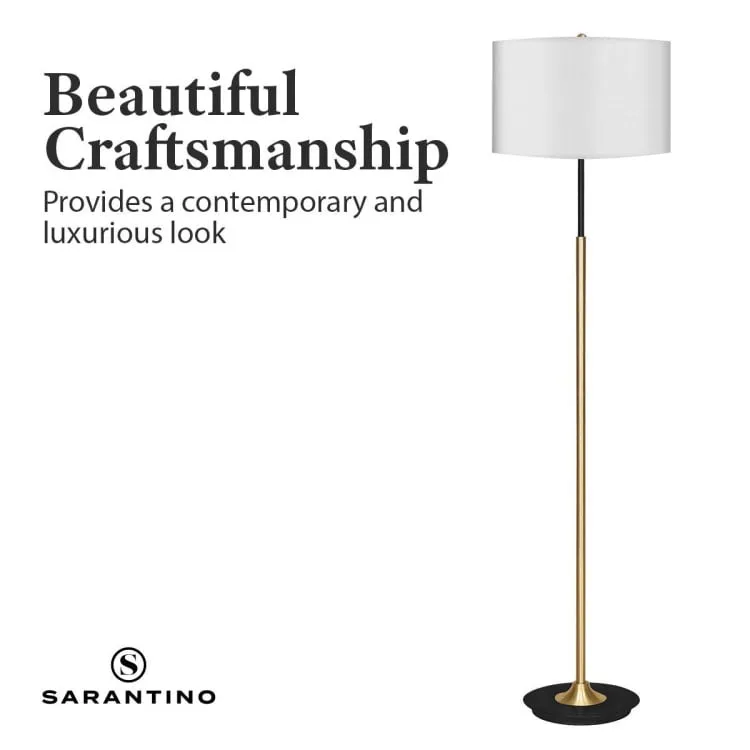 Sarantino Metal Floor Lamp in Brushed Brass Finish White Linen Shade