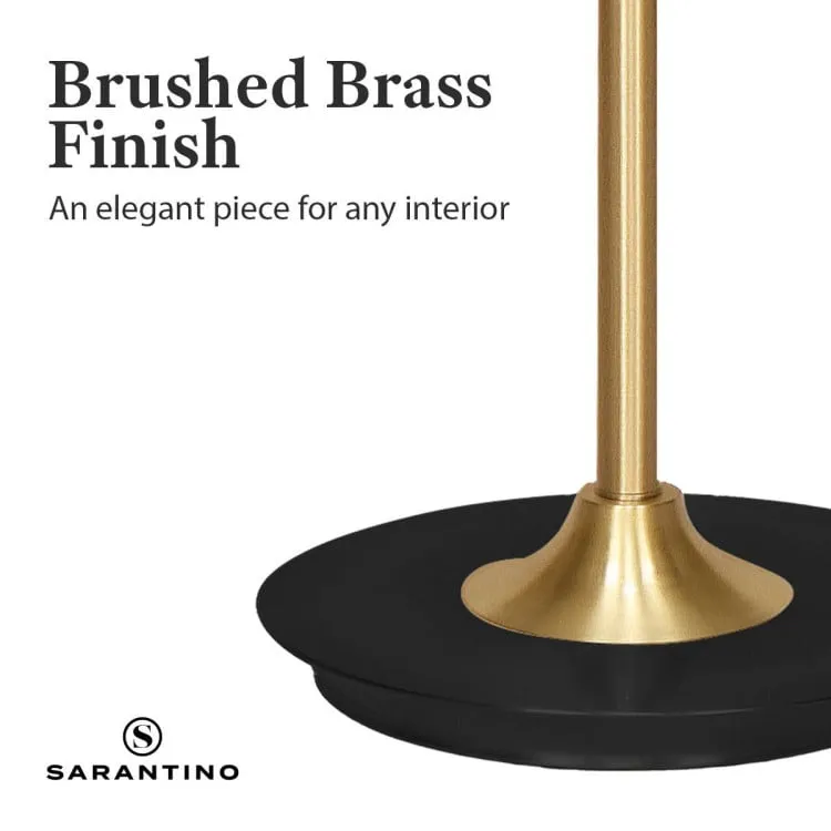 Sarantino Metal Floor Lamp in Brushed Brass Finish White Linen Shade