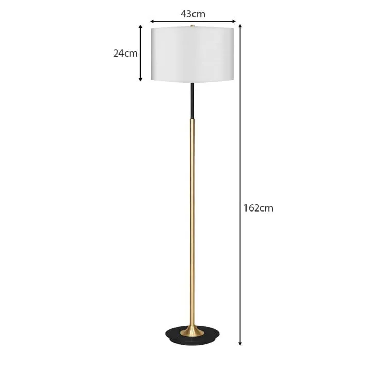 Sarantino Metal Floor Lamp in Brushed Brass Finish White Linen Shade