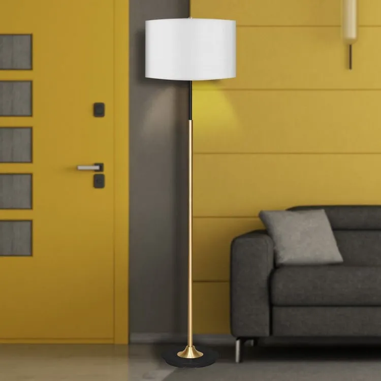 Sarantino Metal Floor Lamp in Brushed Brass Finish White Linen Shade
